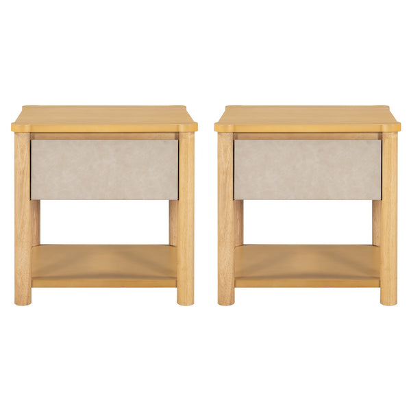 English Elm Christopher Knight Home® - Wood Nightstand with Drawer Set of 2 — Modern Farmhouse Bedside Tables, Open Shelf Storage, Durable Design Natural+Beige N770P345998N