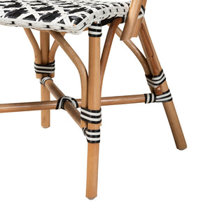 English Elm Mid-century Woven Rattan Dining Chair with Circular Back and Black Lacquered Legs B2750P467658