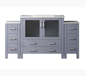 English Elm Dark Grey Bath Vanity 60" W With White Ceramic Top, Side Cabinets & 34" Mirror - Stylish Storage Solution B2731S00961