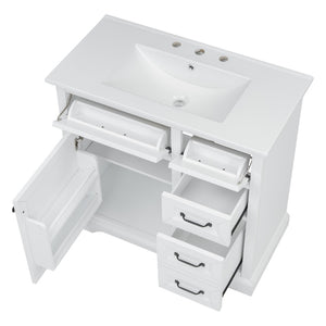 English Elm [video] 36 Inch Freestanding Bathroom Vanity Rubberwood Cabinet with Ceramic Sink Storage White N759P313315K
