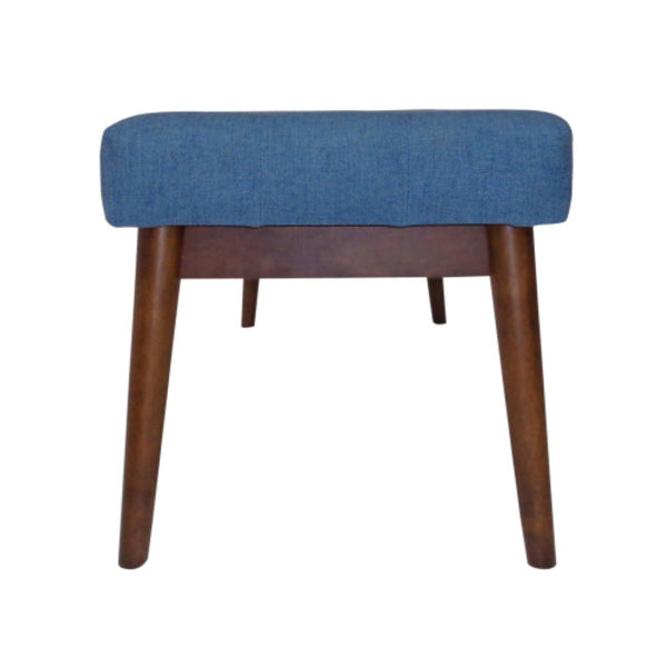 English Elm Mid-century Button Tufted Ottoman with Walnut Tapered Legs for Living Room Bedroom Blue N778P440482B