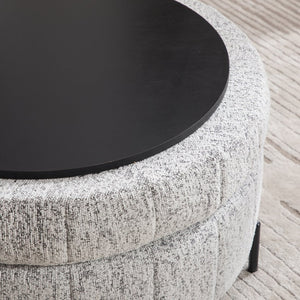 English Elm 39"w Swivel Barrel Club Chair with Channel Tufted Chenille and Round Storage Ottoman Set White+Black W3118S00047