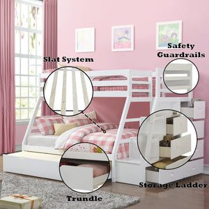 English Elm Jason Twin/Full Bunk Bed with Under-Drawer Storage, Convertible Pine Frame, Safety Guardrail and Ladder White 83 L x 14 W x 5 H B2726S00491