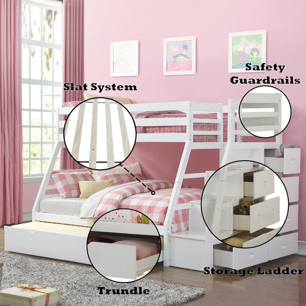 English Elm Jason Twin/Full Bunk Bed with Under-Drawer Storage, Convertible Pine Frame, Safety Guardrail and Ladder White 83 L x 14 W x 5 H B2726S00491