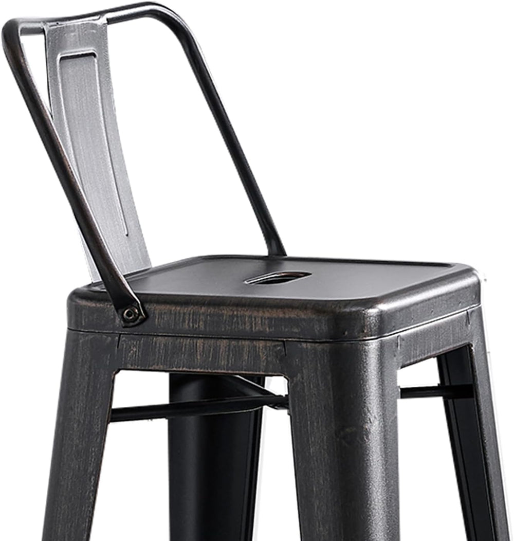English Elm 30" Sanded Matte Black Metal Barstool Set of 4 — Industrial Rustic Bucket Back, Weatherproof, 30" H B347P349401