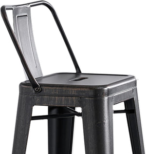 English Elm 30" Sanded Matte Black Metal Barstool Set of 4 — Industrial Rustic Bucket Back, Weatherproof, 30" H B347P349401