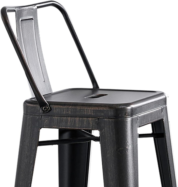 English Elm 30" Sanded Matte Black Metal Barstool Set of 4 — Industrial Rustic Bucket Back, Weatherproof, 30" H B347P349401