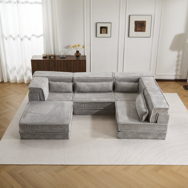 English Elm Compression Mahjong Sofa - Versatile Convertible Floor Seating With Ottoman, Pet-Friendly Fleece Fabric W3723S00036
