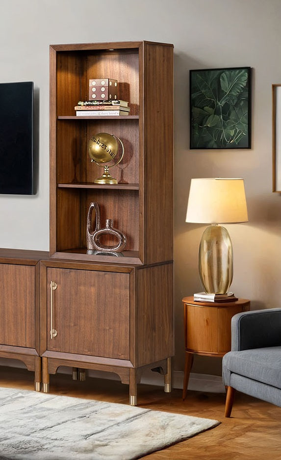English Elm Mid-Century Hepburne Entertainment Center Walnut Finish LED Piers Gold Legs Adjustable Shelves 79" B2741S00661