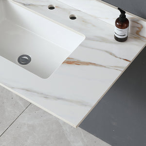 English Elm 37 Inch Marble Vanity Top - Elegant Carrara White Finish With Undermount Sink & 4" Backsplash Design W2699P192442