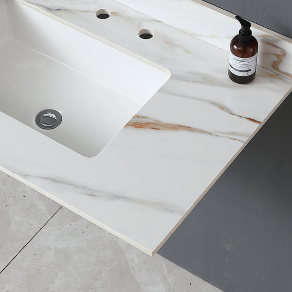 English Elm 37 Inch Marble Vanity Top - Elegant Carrara White Finish With Undermount Sink & 4" Backsplash Design W2699P192442