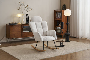 English Elm 055-teddy Plush Fabric Nursery Glider with High Back Support and Modern Rocking Base W527P228306
