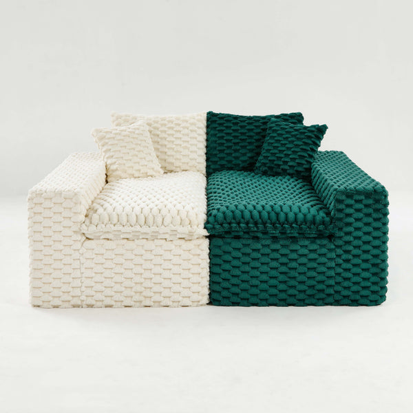 English Elm Luxury Color-Block Turtle Velvet Sofa - Versatile Seating For Stylish Living Rooms & Cozy Gatherings W3371S00053