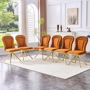 English Elm Set of 2 Sculptural Bubble Back Velvet Dining Chairs with Electroplated Metal Legs Gold,Orange W1512P491583
