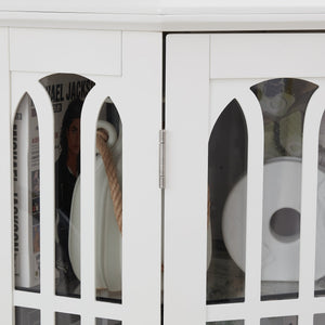 English Elm Corner Curio Cabinet with 6 Shelves, Tempered Glass Display, Built-In Lighting, Mirrored Back White W1693P216951