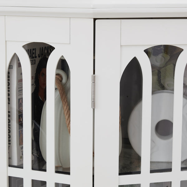 English Elm Corner Curio Cabinet with 6 Shelves, Tempered Glass Display, Built-In Lighting, Mirrored Back White W1693P216951