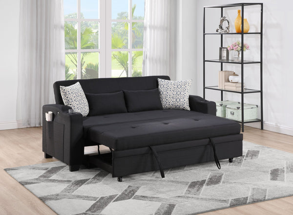 English Elm Bennett Convertible Fabric Sleeper Loveseat with Usb Port Cupholders and Storage Pocket B061S00845