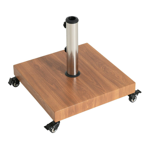 English Elm Malibu Concrete Filled Iron Umbrella Base with Wood Grain Finish and Locking Wheels N775P407244N