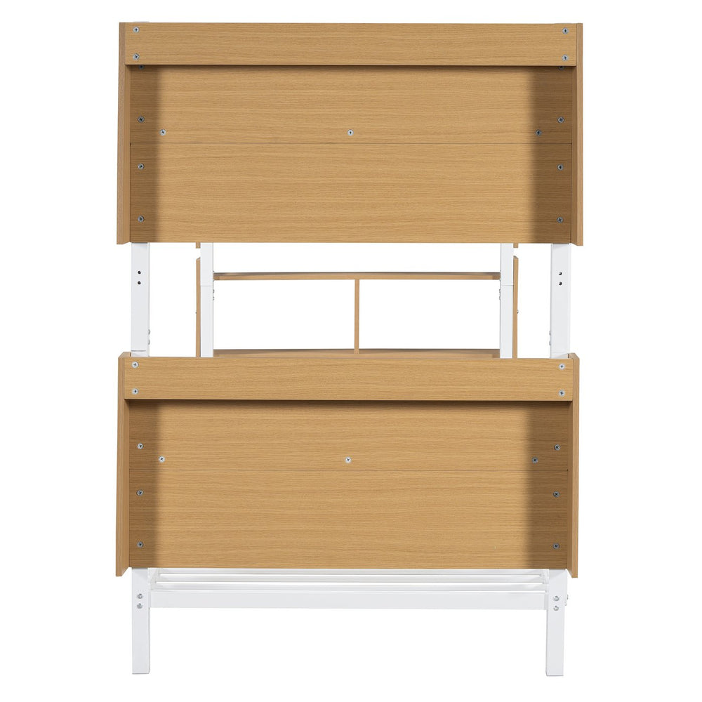 English Elm Twin Metal Bunk Bed with Built-In Headboard Storage and Footboard Shelves, Sturdy Space-Saving Design White SF000176AAK