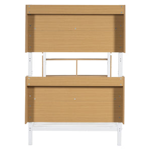 English Elm Twin Metal Bunk Bed with Built-In Headboard Storage and Footboard Shelves, Sturdy Space-Saving Design White SF000176AAK