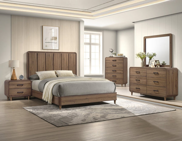 English Elm 1pc Contemporary Brown Wooden Tall Chest Five Drawer Bedroom Storage Compact Design B2741P482266