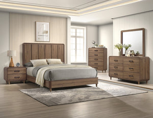 English Elm 1pc Contemporary Wooden Nightstand with Two Deep Drawers Warm Brown Bedroom Storage B2741P482250