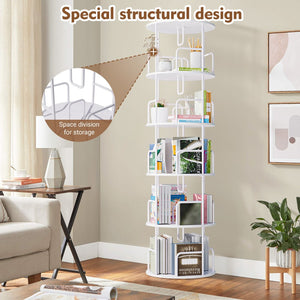 English Elm Rotating 5 Tier Spinning Bookcase Tower Slim 360 Degree Turntable Metal Frame Organizer White W3166P366971