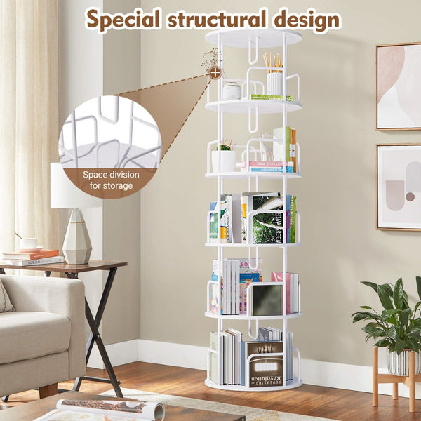 English Elm Rotating 5 Tier Spinning Bookcase Tower Slim 360 Degree Turntable Metal Frame Organizer White W3166P366971