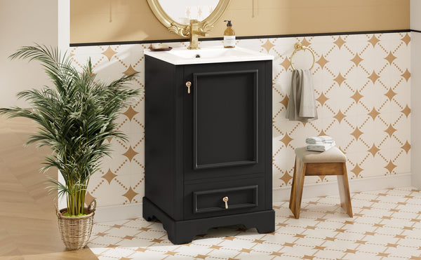 English Elm 20 Inch Bathroom Vanity with Ceramic Sink, Soft-Close Door, Adjustable Shelf, Smart Storage Organizing Design Black N729P299505B