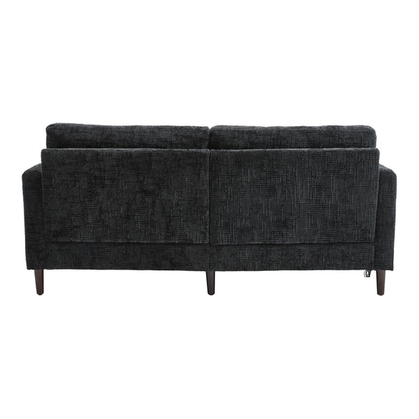 English Elm Modern chenille 2-seater sofa with LED lighting, USB charging, storage pocket, sturdy wood legs Black W395P318548