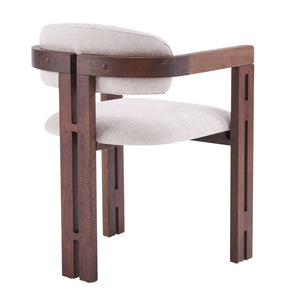 English Elm Indoor Solid Wood Round Back Dining Chairs Cushioned Beige Upholstered Set of Two Walnut N772P411377W