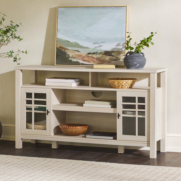 English Elm Walker Edison - Transitional 58" 2-Door Sideboard in Ivory Oak – Windowpane Glass Doors, Cord Management, Durable MDF Storage B185P169021