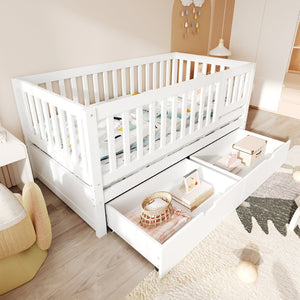 English Elm Convertible Toddler Daybed Solid Pine Kids Bed with Storage Drawers and Removable Rails White N899P429848K