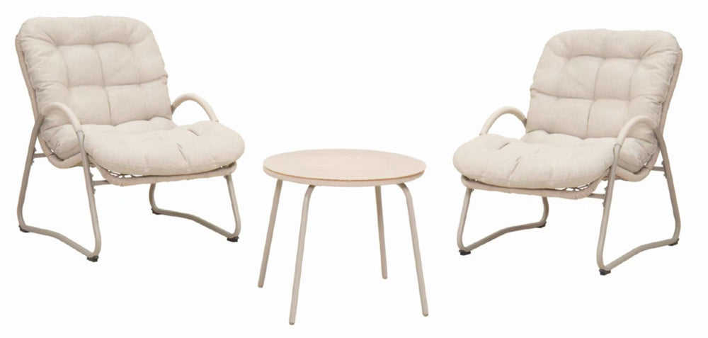 English Elm Outdoor Woven Rope Wicker Lounge Set Iron Frame Patio Chairs with Round Side Table W3990P462696