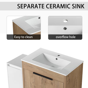 English Elm 42 Inch Freestanding Bathroom Vanity With Ceramic Sink, Soft-Close Doors & Ample Storage Solutions W999S00309