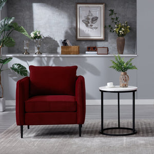 English Elm Accent Velvet Armchair Mid-century Modern Plush Seat with Metal Legs for Any Room Wine Red W3244P327125