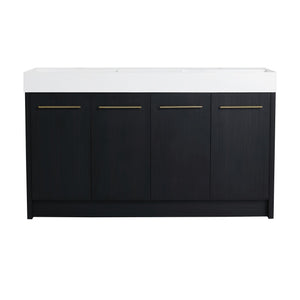 English Elm 60 Inch Freestanding Bathroom Vanity With Resin Double Sink & Soft-Close Doors For Modern Spaces W999S00181
