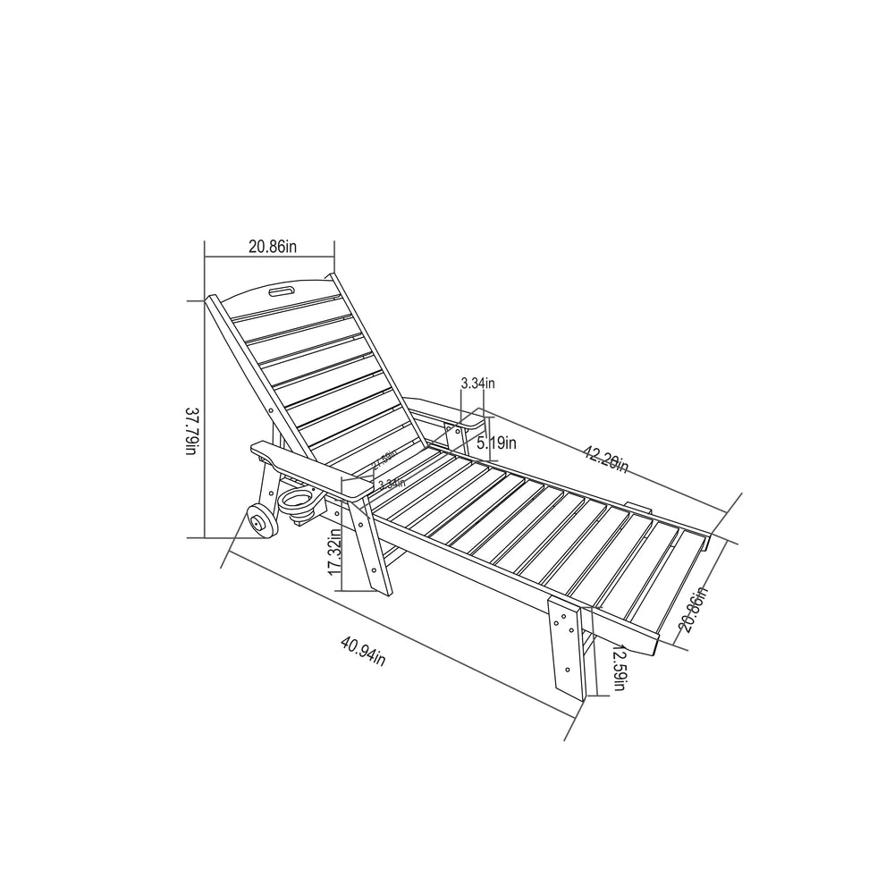 English Elm Lounge Outdoor Chaise With Wood-Look Hdpe, 5 Adjustable Positions, Wheels & Cup Holder For Relaxation W2103P254599