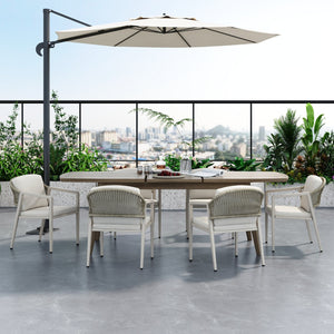 English Elm Christopher Knight Home® - 7 Outdoor Dining Set with Acacia Wood Table & 6 Iron Frame PE Rattan Chairs — Durable Patio Entertaining Ensemble Grey N768P182296G_65428.00GRY