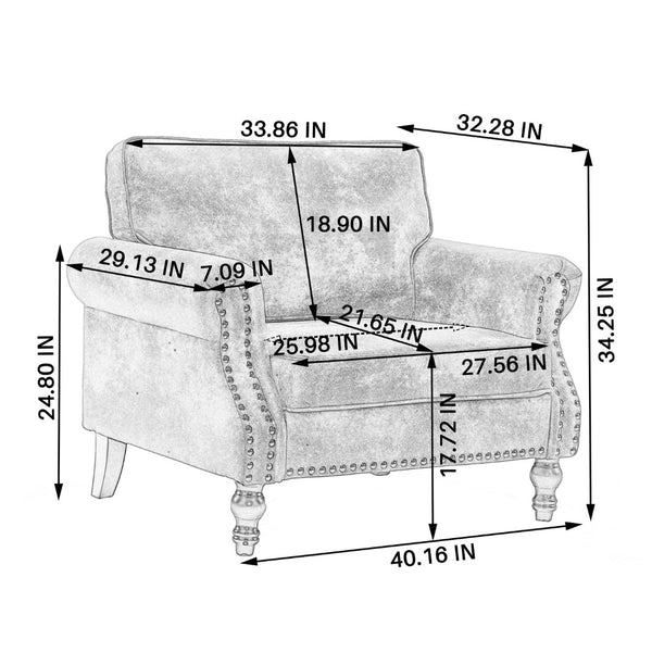 English Elm 40.16 Inch Faux Leather Accent Chair Nailhead Trim Rolled Arm Traditional Single Seat Sofa W2911P222675