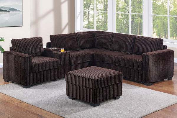 English Elm Contemporary Corduroy L-shaped Sectional with Usb Console Ottoman Included Coffee B011S02216