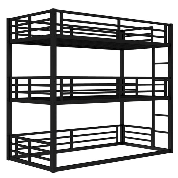 English Elm Twin Xl Triple Bunk Bed - Heavy-Duty Metal Frame With Guardrails & Noise-Reduced Design In Black W1580S00143-GIGA