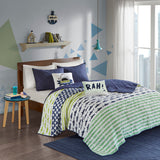 Urban Habitat Kids Finn Casual Shark Reversible Cotton Quilt Set with Throw Pillows UHK13-0041 Green / Navy