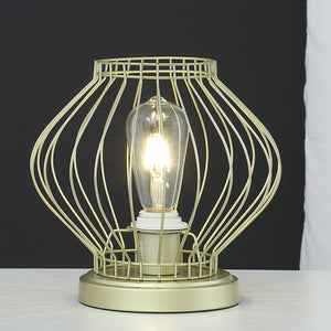 English Elm 9.5" Satin Matte Gold Industrial Farm Cage Uplight Table Lamp — E26 Bulb, Compact Metal Accent Light B072116606