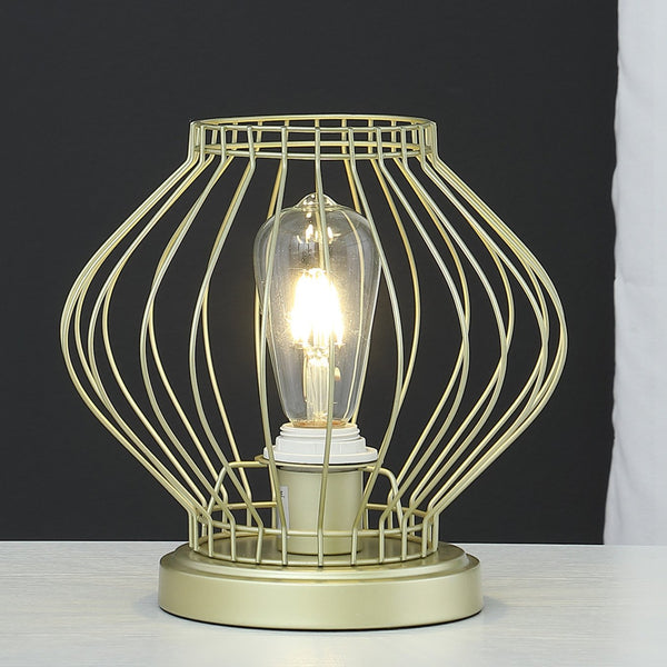 English Elm 9.5" Satin Matte Gold Industrial Farm Cage Uplight Table Lamp — E26 Bulb, Compact Metal Accent Light B072116606