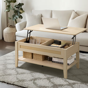 JLA Home 510 Design - Lift-Top Rattan Coffee Table with Storage and 5.5" Lift — Space-Saving Rustic Modern Centerpiece for Small Rooms FUR120-0053