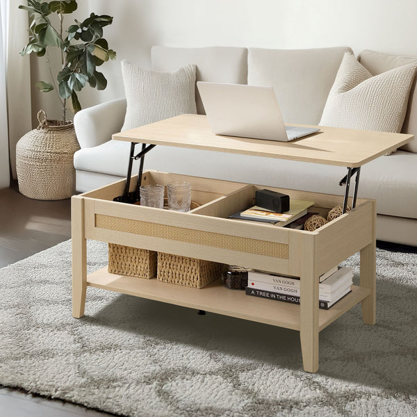 JLA Home 510 Design - Lift-Top Rattan Coffee Table with Storage and 5.5" Lift — Space-Saving Rustic Modern Centerpiece for Small Rooms FUR120-0053