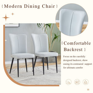 English Elm Table Set: Modern Black Wood Grain Mdf Dining Table With 6 Stylish Light Gray Pu Chairs For Luxury W1151S04184-GIGA