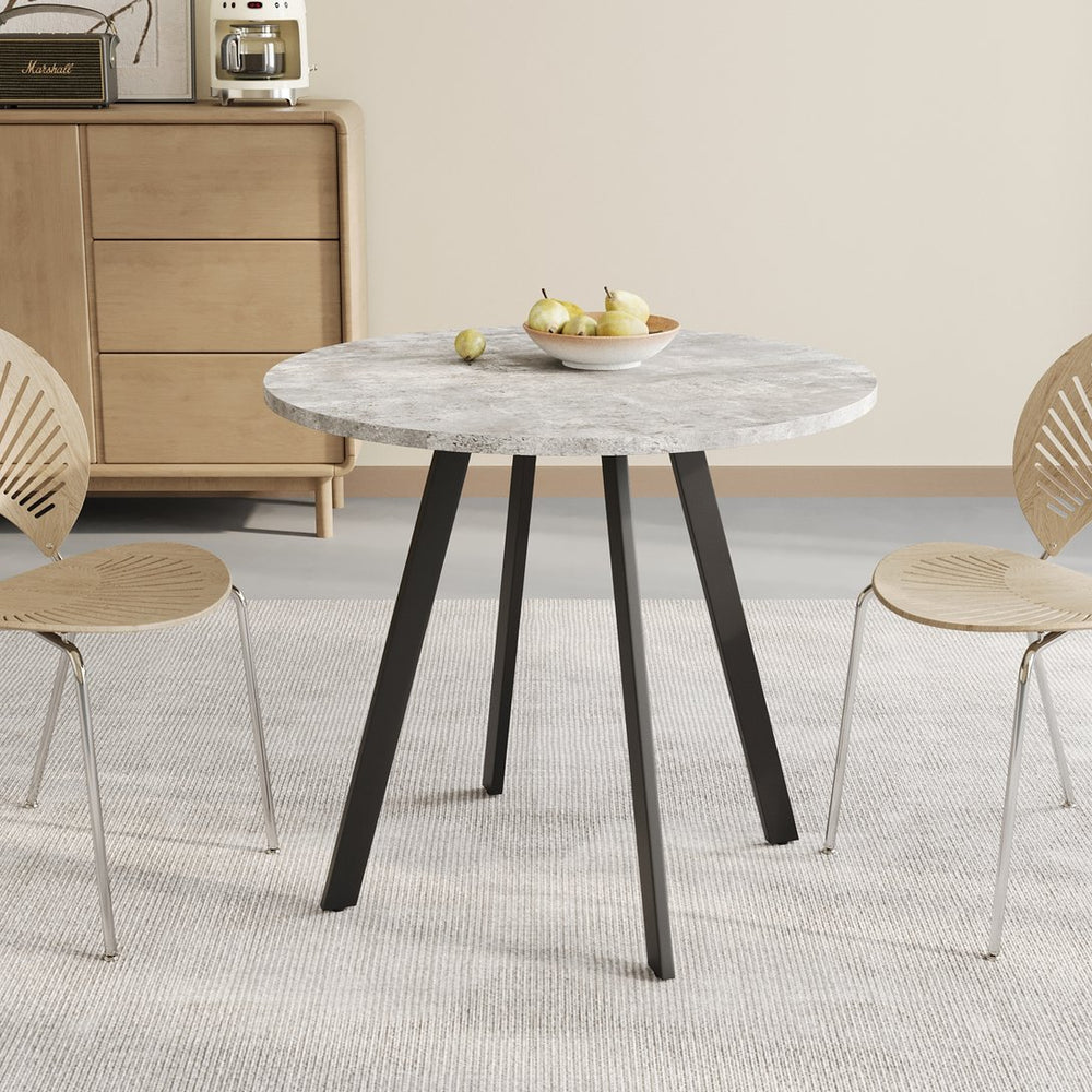 English Elm Modern Minimalist Circular Dining Table – Gray Cement Finish, Compact Design For Cafés & Offices W1727P251172