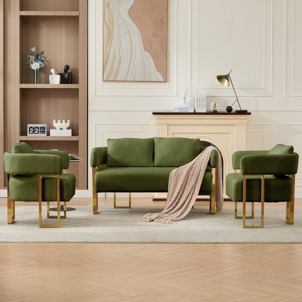 English Elm Ts Velvet Accent Chair with Gold Metal Legs Glam Art Deco Style for Living Room Green W2311S00006